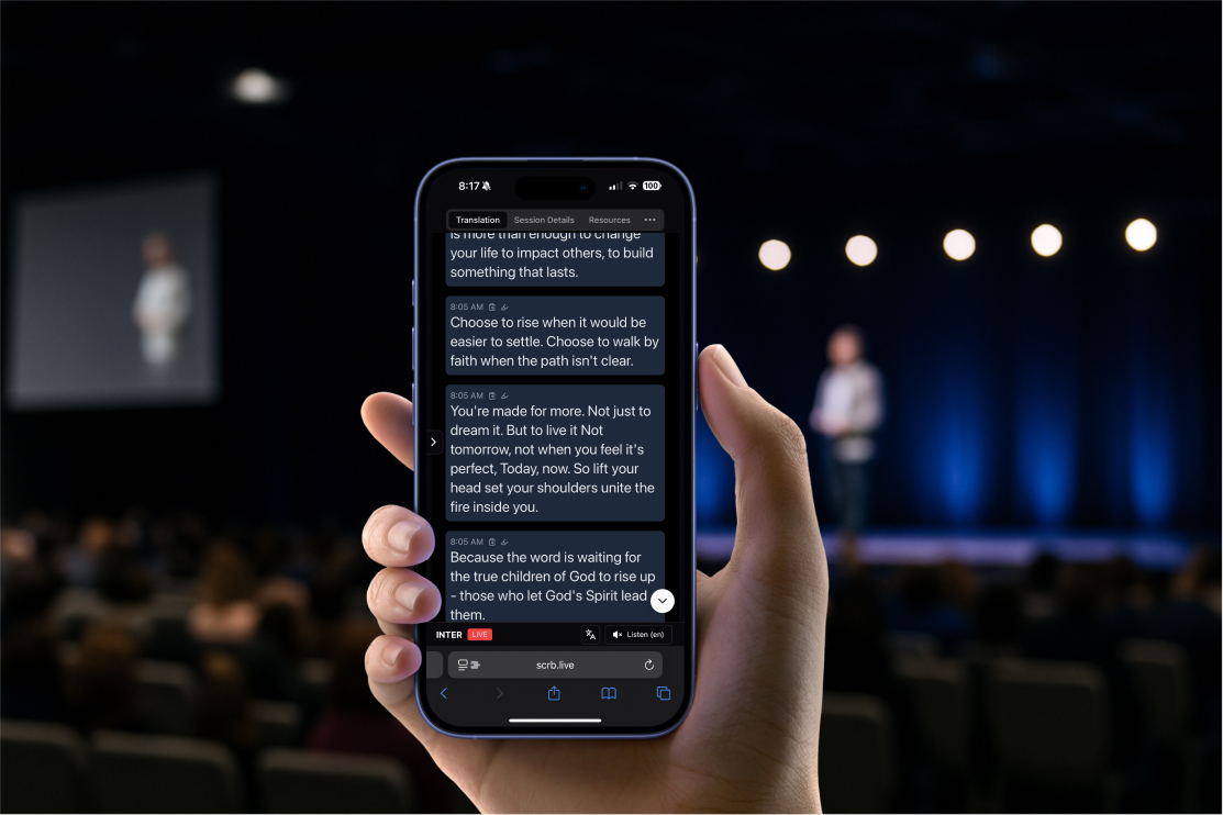 Multilingual event demo in a live audience setting
